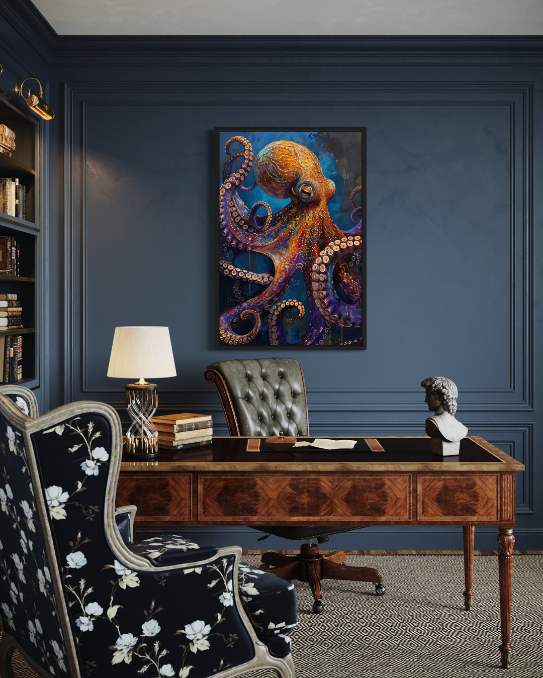 Gold Purple Octopus Framed Canvas Wall Art