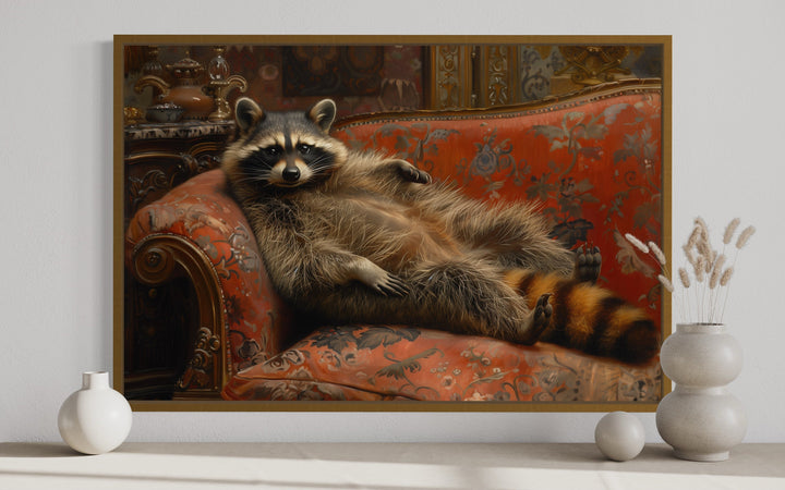 Fat Raccoon Victorian Portrait Framed Canvas Wall Art close up