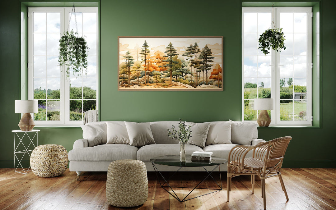 Layered Wood Panel Effect Rustic Pine Tree Forest Framed Canvas Wall Art