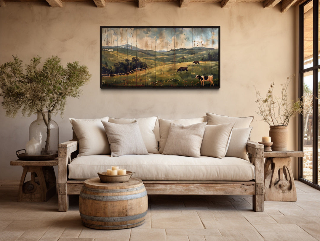 Rustic Pastoral Landscape Farm With Cows Wall Art