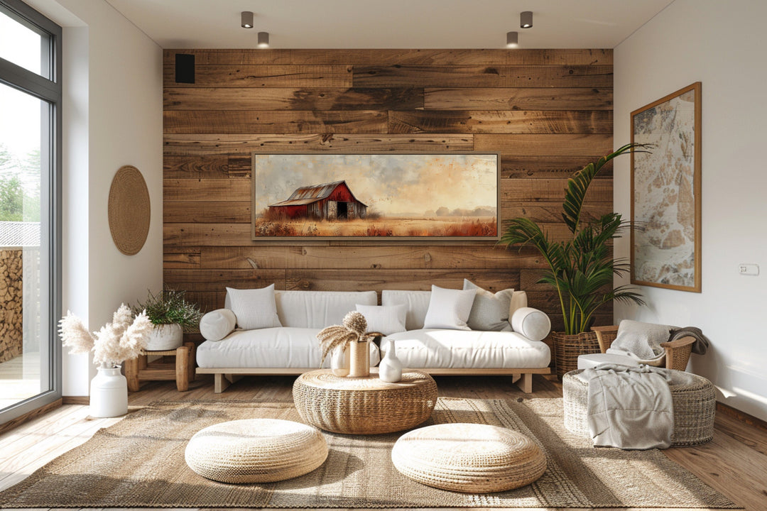 Rustic Old Red Barn Panoramic Farmhouse Wall Art in farmhouse