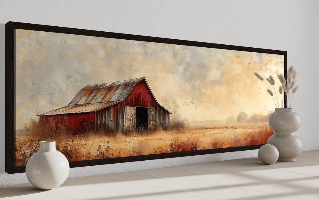 Rustic Old Red Barn Panoramic Farmhouse Wall Art side view