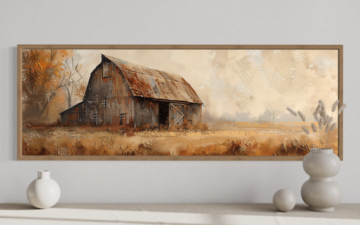 Rustic Brown Barn Horizontal Framed Canvas Wall Art close up