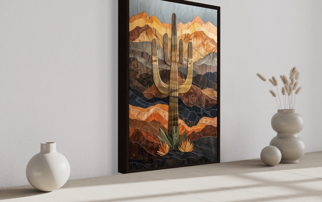 Saguaro Cactus In The Desert Wood Style Southwestern Wall Art side view