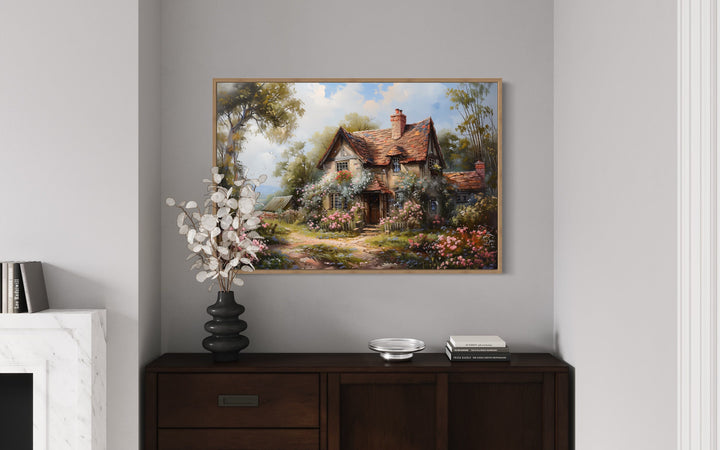 Antique European Floral Cottage Rustic Framed Canvas Wall Art above table