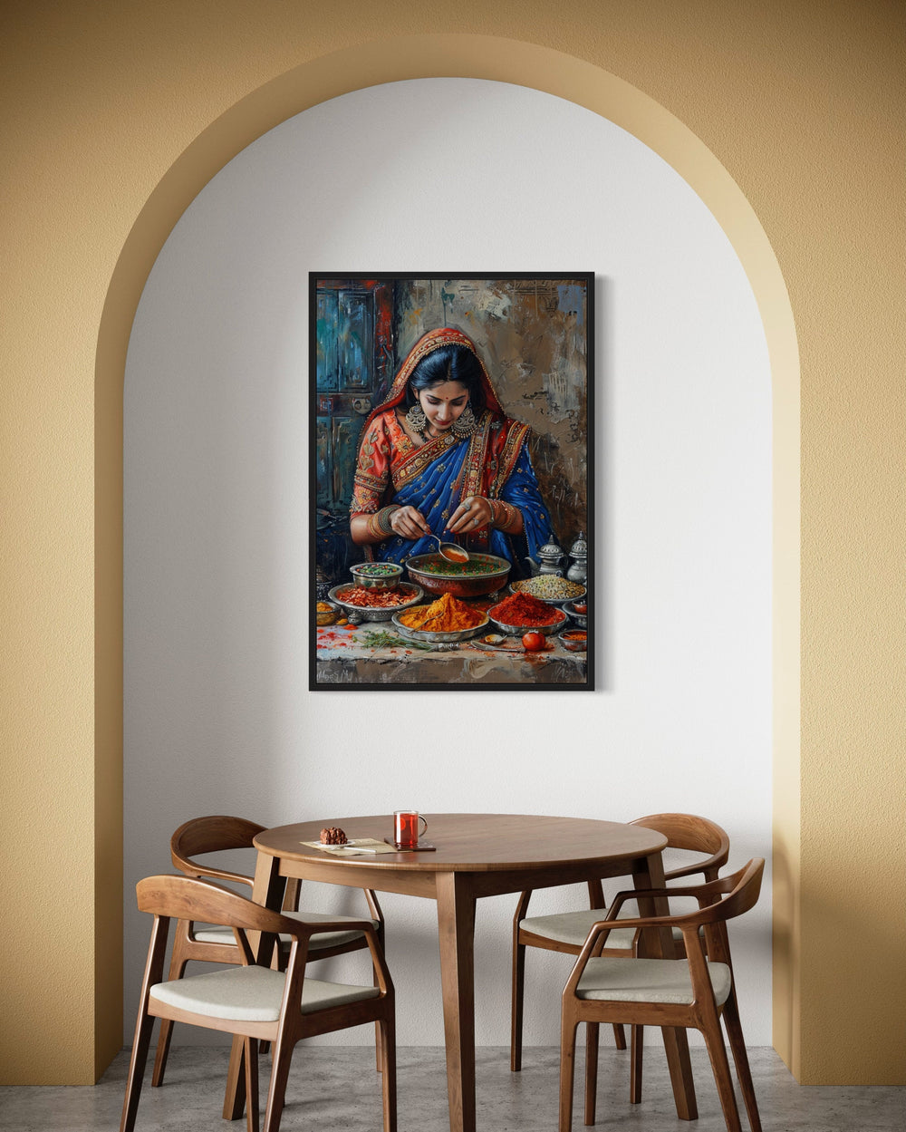Indian Kitchen Wall Art - Indian Woman Cooking Painting Canvas Home Decor