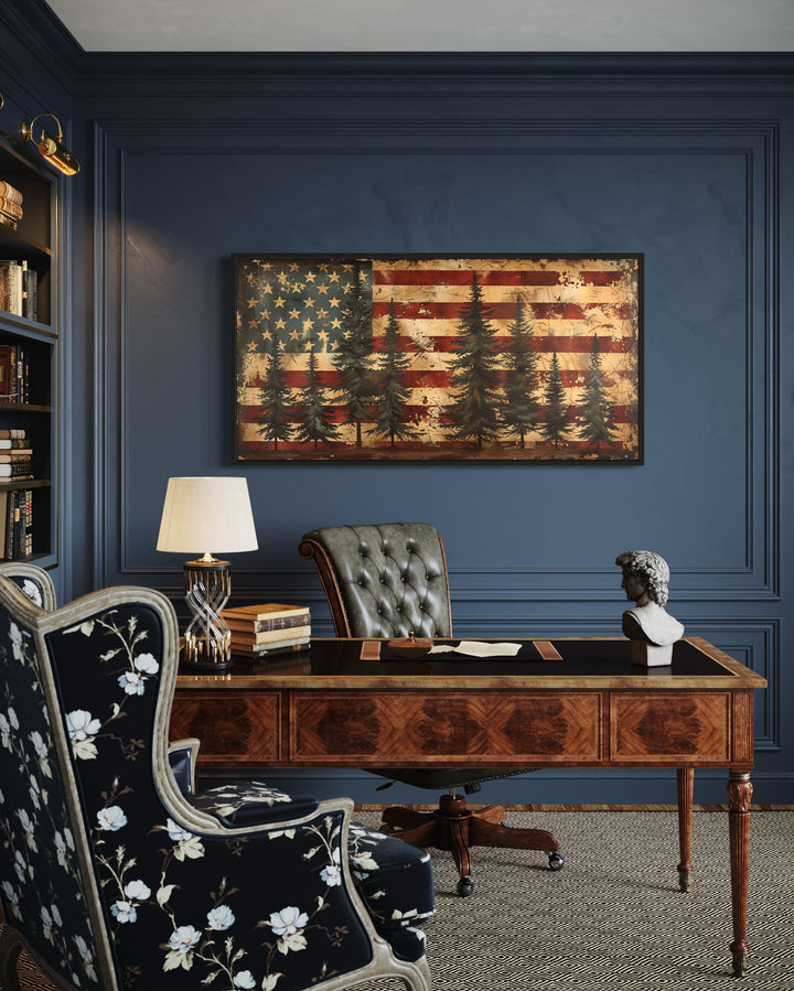 Rustic American Flag Framed Canvas Wall Art