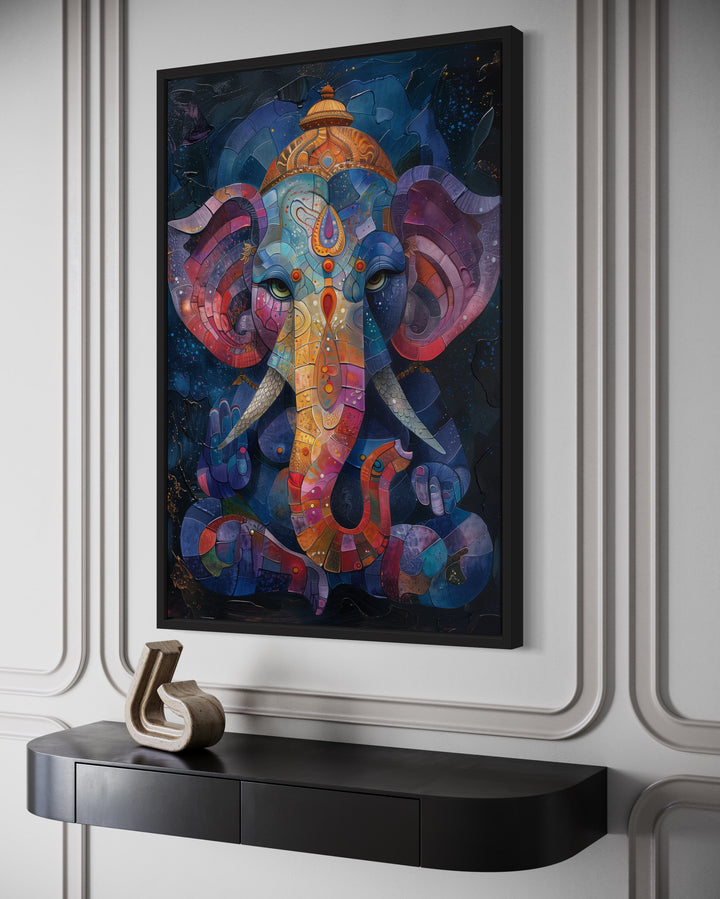 Colorful Modern Lord Ganesha Framed Canvas Wall Art side view