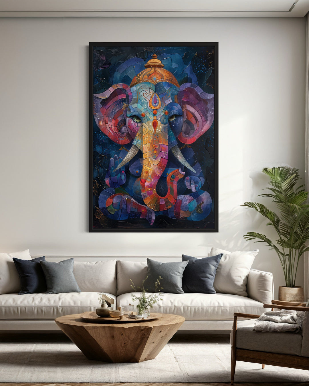 Colorful Modern Lord Ganesha Framed Canvas Wall Art