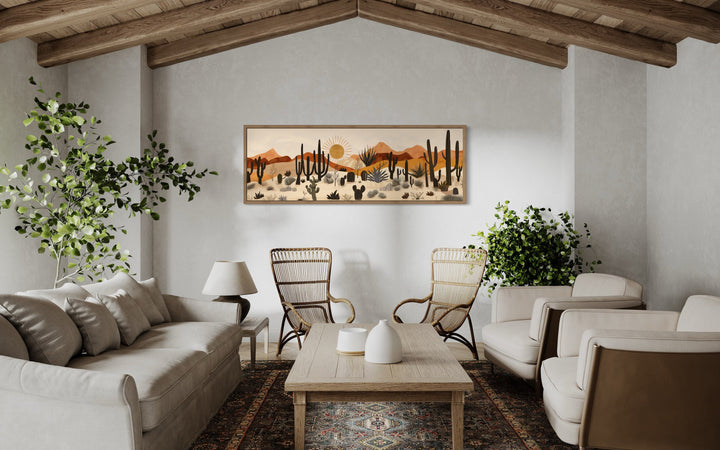 Arizona Desert Mid Century Modern Cactus Landscape Horizontal Canvas Wall Art in living room