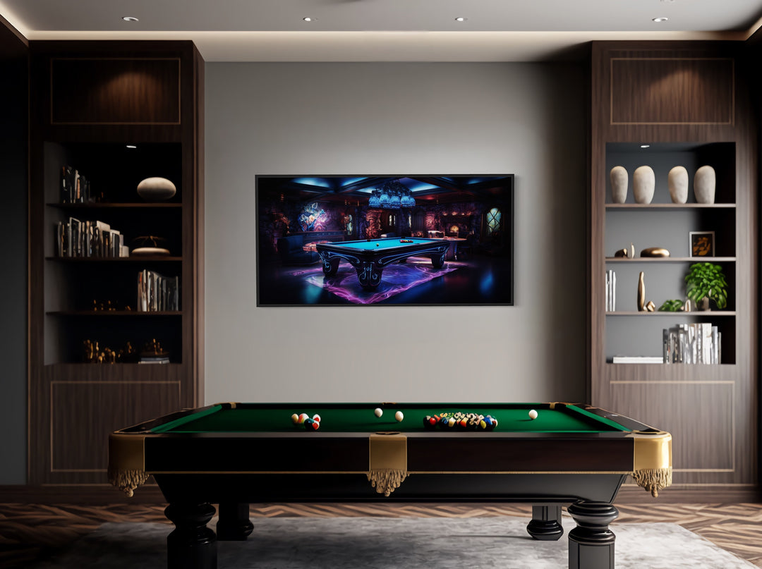 Billiards Neon Colors Framed Canvas Wall Art in game room