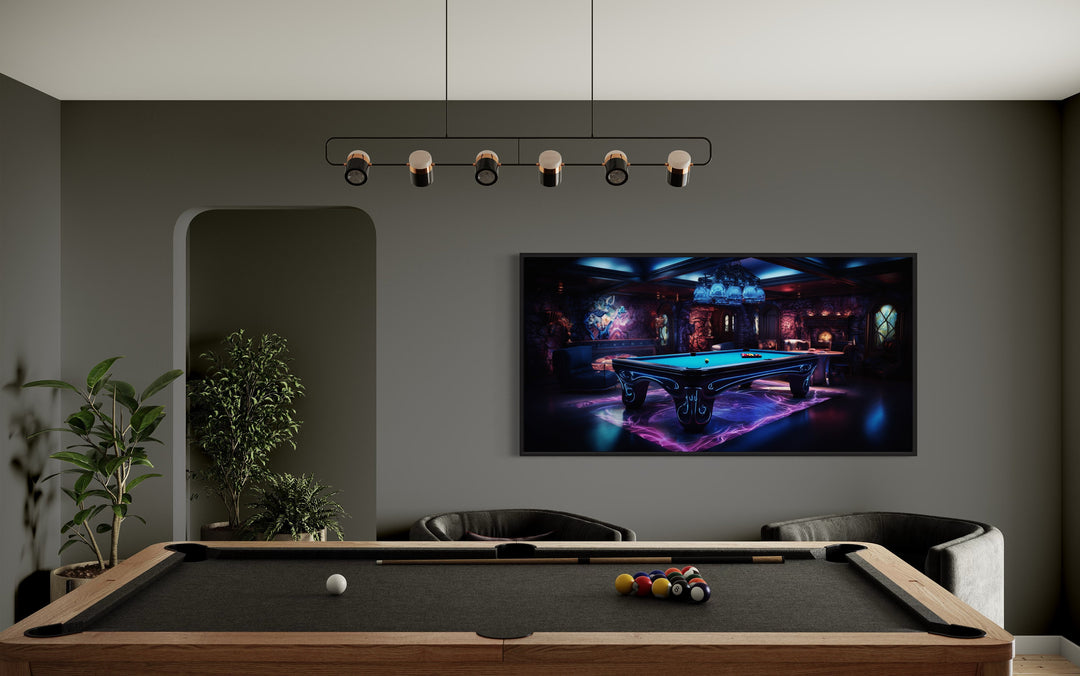 Billiards Neon Colors Framed Canvas Wall Art in game room