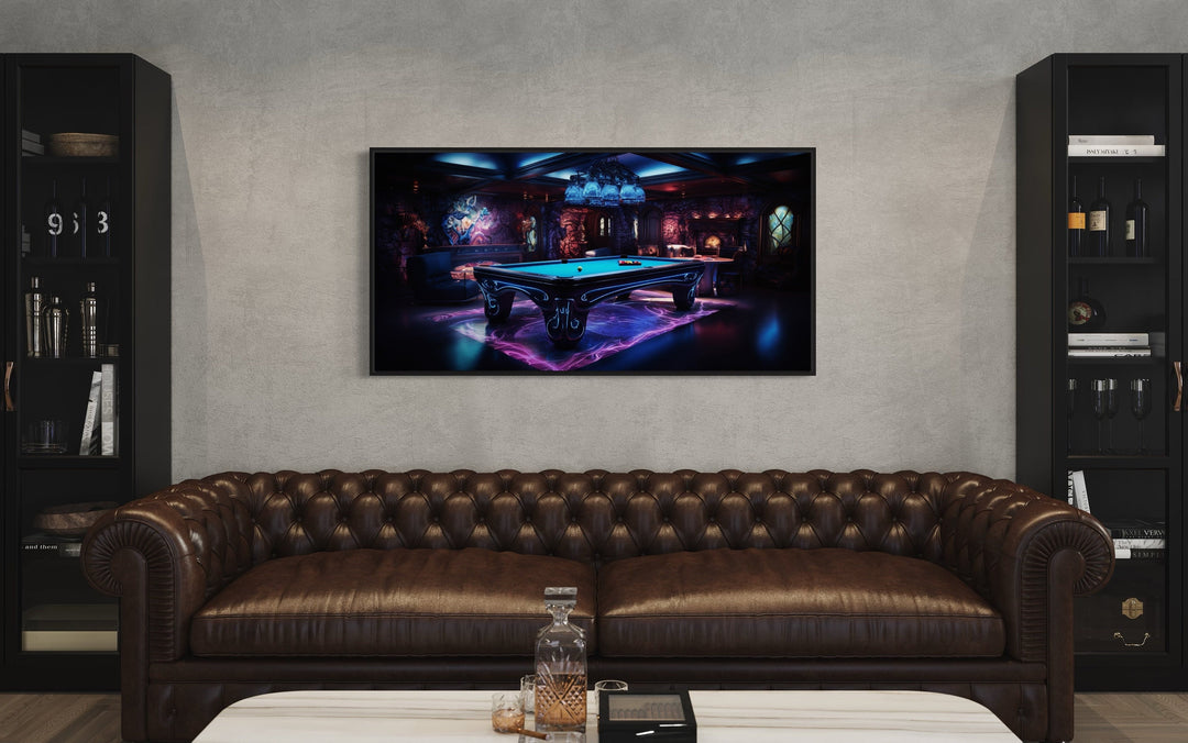 Billiards Neon Colors Pool Game Room Framed Canvas Wall Art