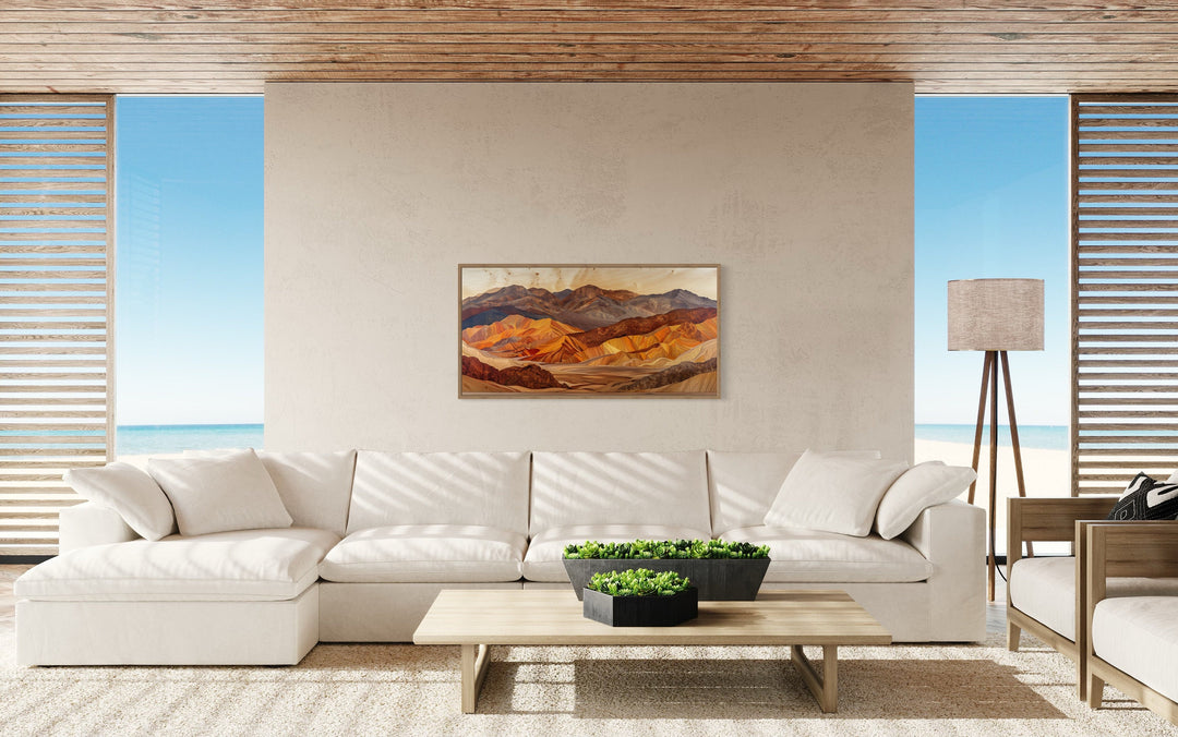 Death Valley Layered Wood Style Painting Framed Canvas Wall Art in large living room