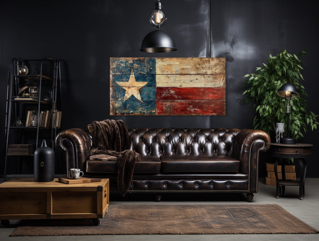 Rustic Texas Flag Extra Large Framed Canvas Wall Art in man cave