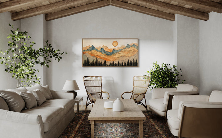 Layered Wood Rustic Mountain Cabin Framed Canvas Wall Decor in cabin