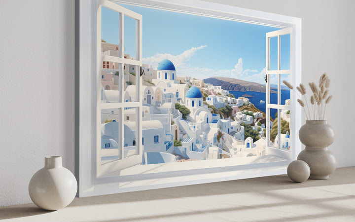 Santorini View From Open Window Canvas Wall Art side view