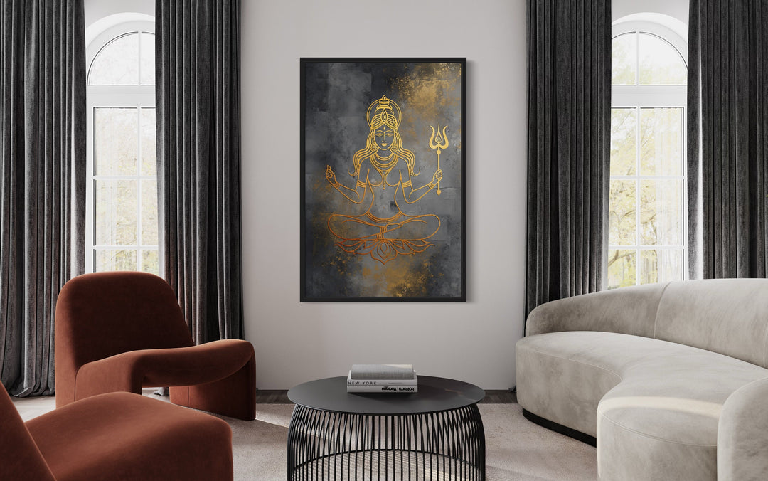 Minimalist Parvati Wall Art, Indian Deity, Hindu Goddess Decor Gold Silver Abstract Painting