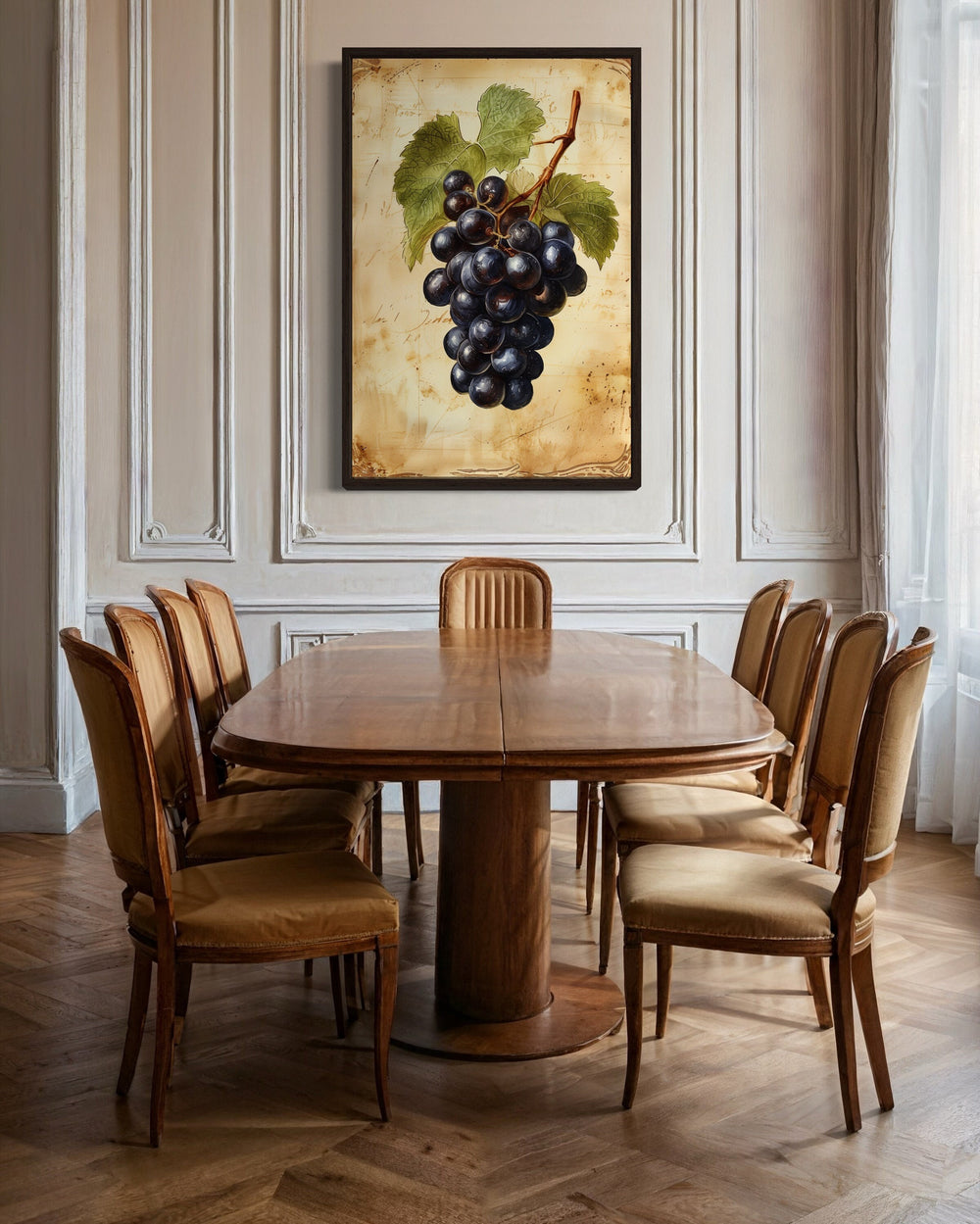 Vintage Grapes Painting Framed Canvas Fruit Wall Art For Kitchen