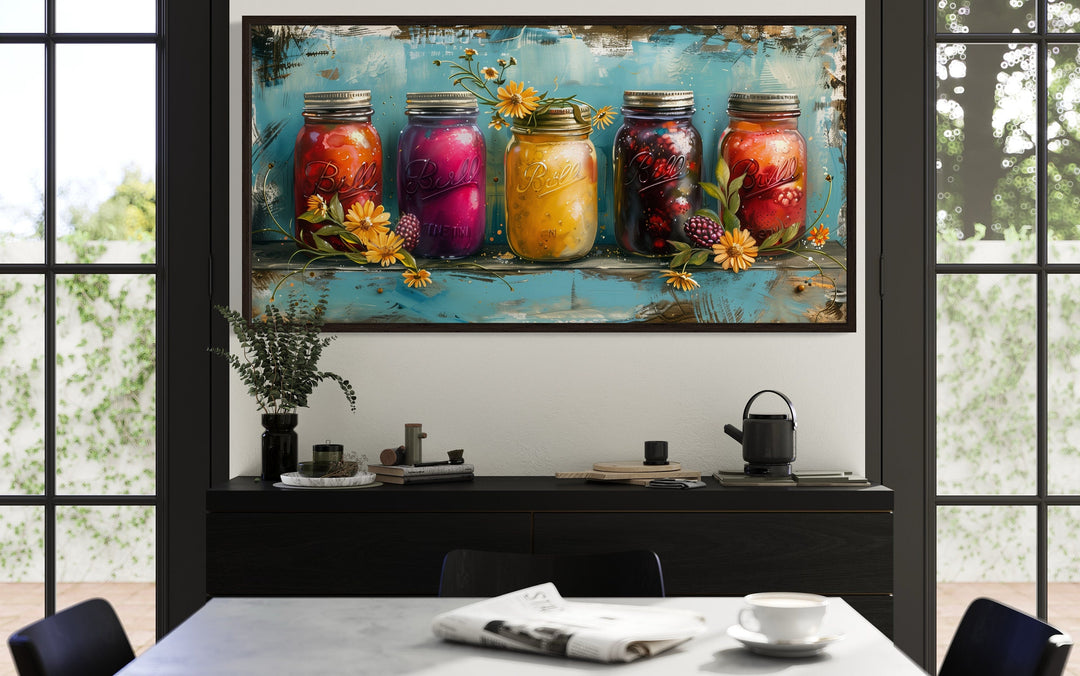 Jam In Mason Jars Rustic Farmhouse Kitchen Framed Canvas Wall Art