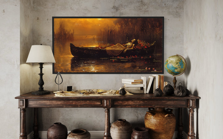 Eternal Slumber - Gothic The Lady Of Shalott Skeleton In Boat Halloween Wall Art