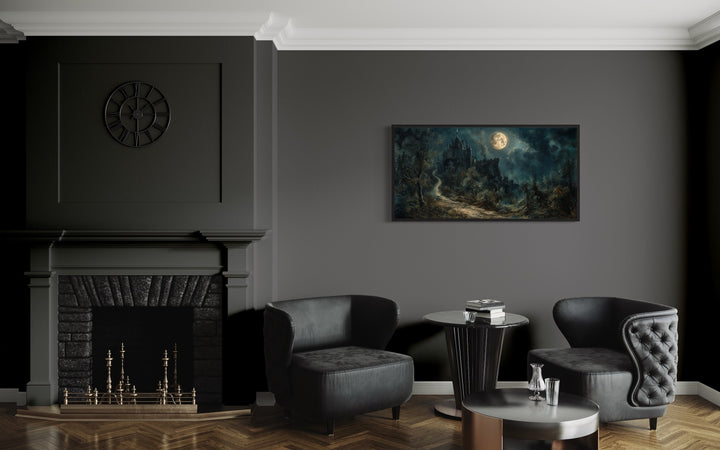 Gothic Haunted Dilapidated Castle Under Moon Dark Halloween Artwork in the office