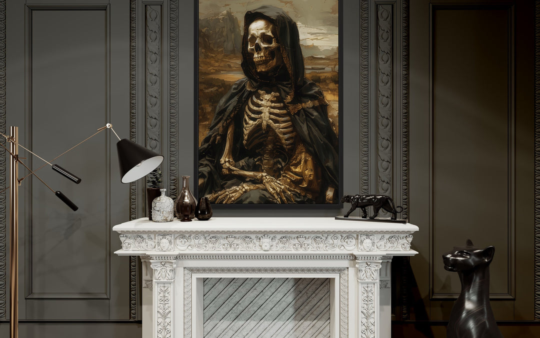 Altered Art Mona Lisa Skeleton Gothic Halloween Wall Art above mantel