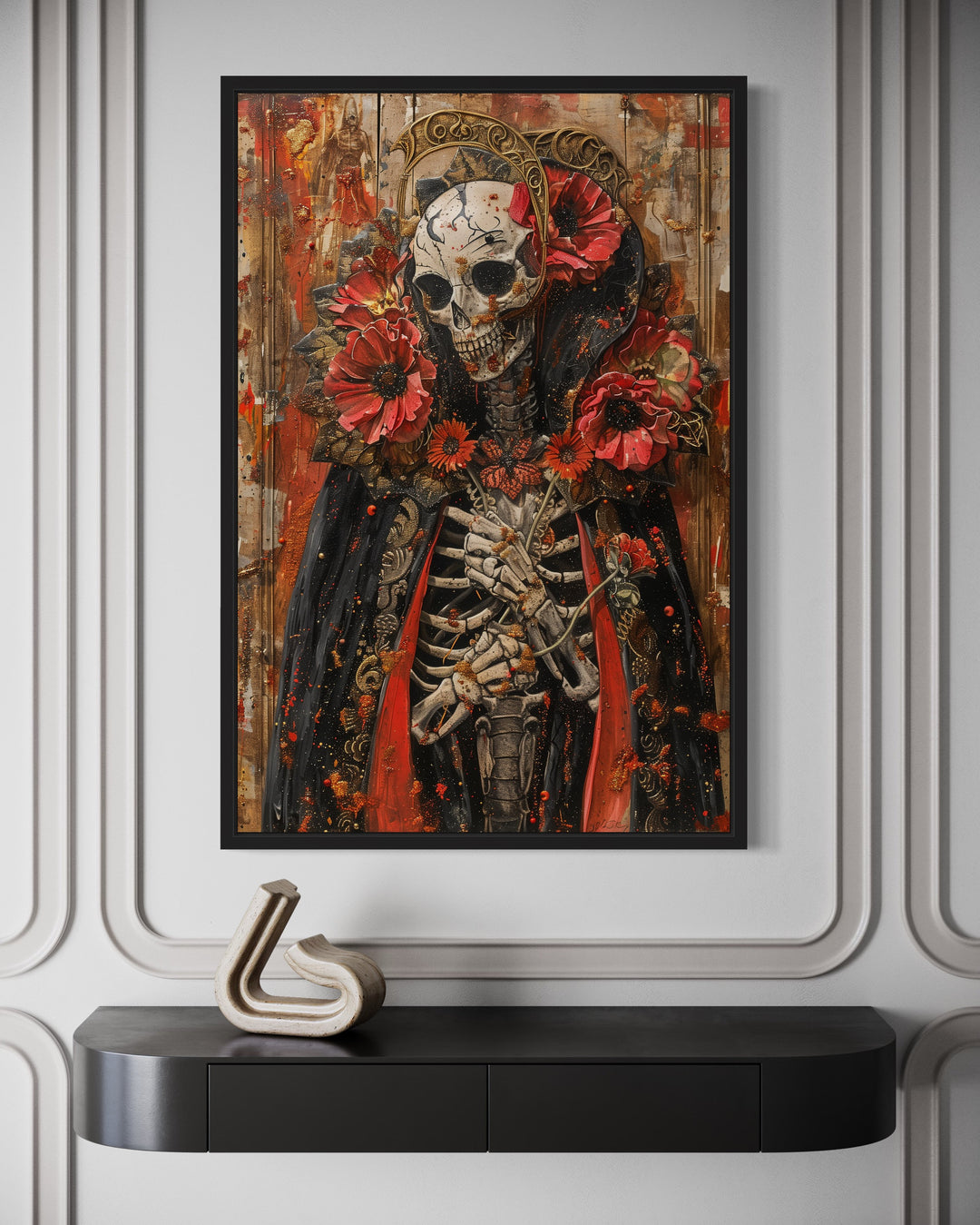 Skeleton Bridegroom With Flowers Gothic Halloween Wall Art close up