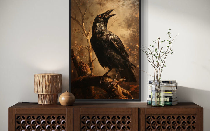 Raven On A Branch Vintage Gothic Halloween Wall Art