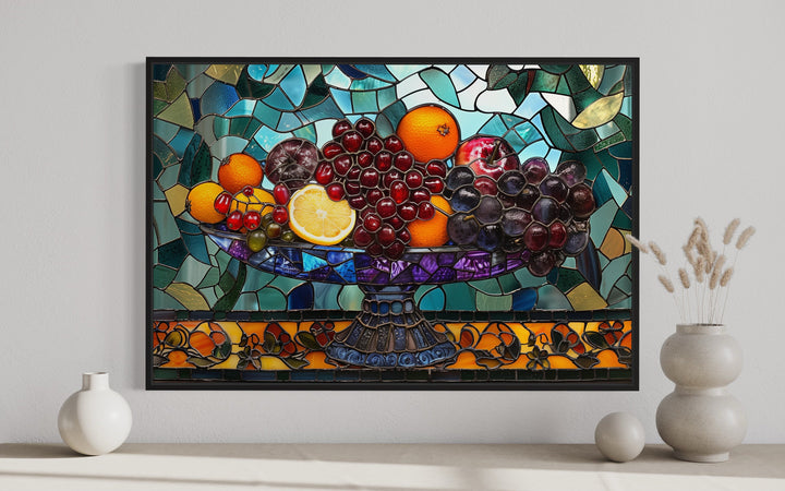 Fruit Vase Stained Glass Style Modern Dining Room Wall Art in dining room close up