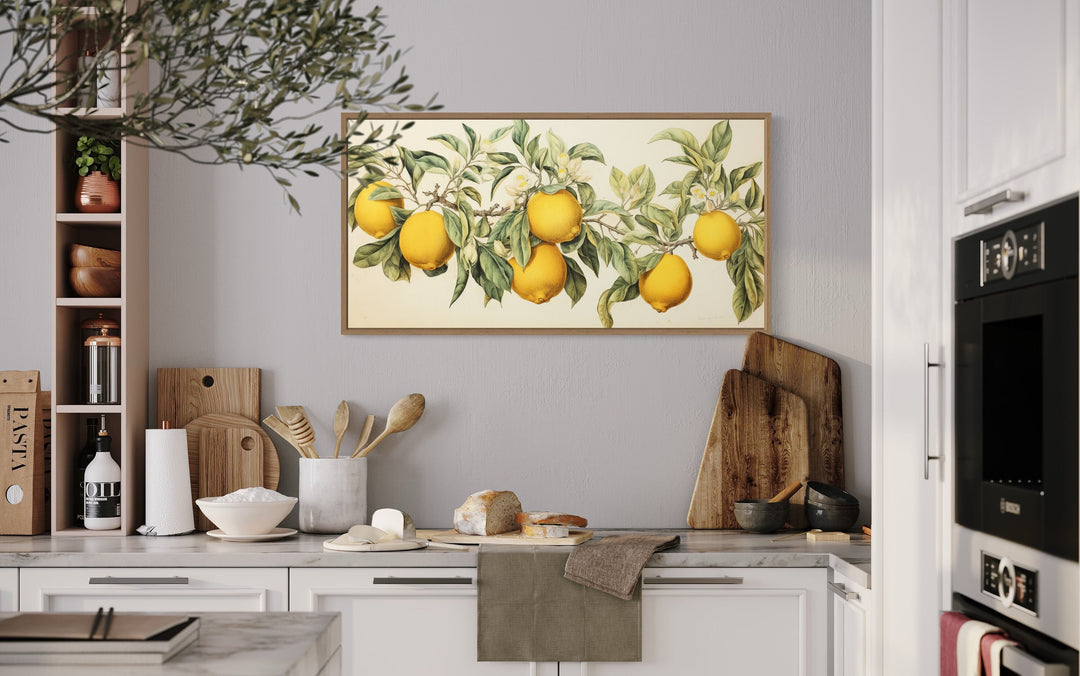 Rustic Lemon Tree Branch Farmhouse Kitchen Framed Canvas Wall Art in the kitchen