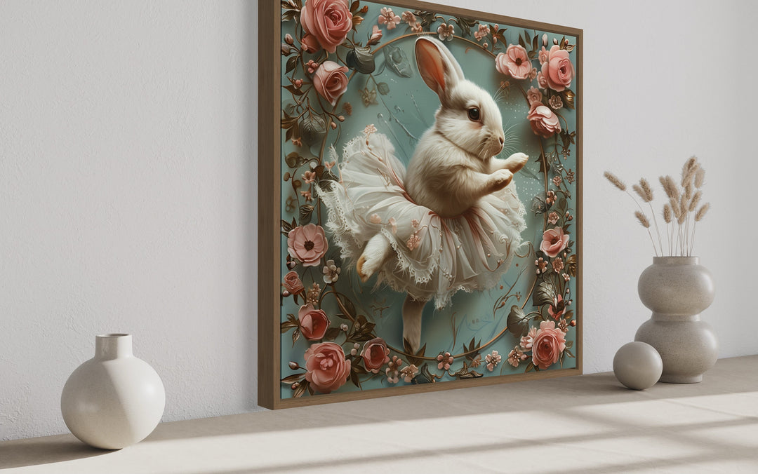 Shabby Chic Bunny In Ballerina Tutu In Flowers Farmhouse Wall Art side view