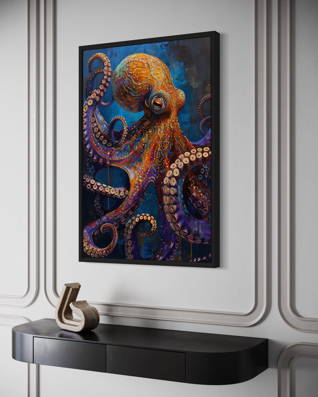 Gold Purple Octopus Framed Canvas Wall Art side view