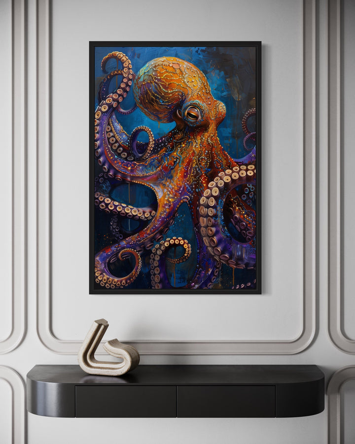 Gold Purple Octopus Framed Canvas Wall Art close view