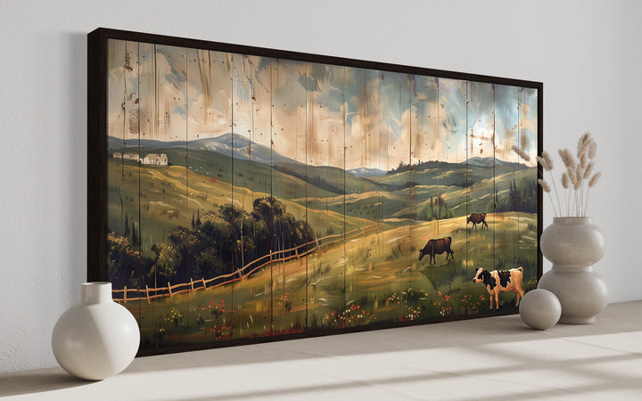 Rustic Pastoral Landscape Farm With Cows Wall Art side view