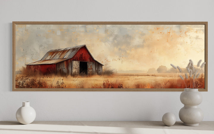 Rustic Old Red Barn Panoramic Farmhouse Wall Art close up