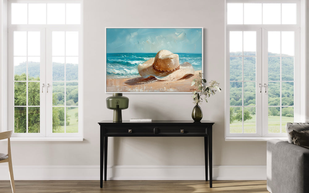 Sun Hat On The Beach Coastal Wall Decor For Beach House above table