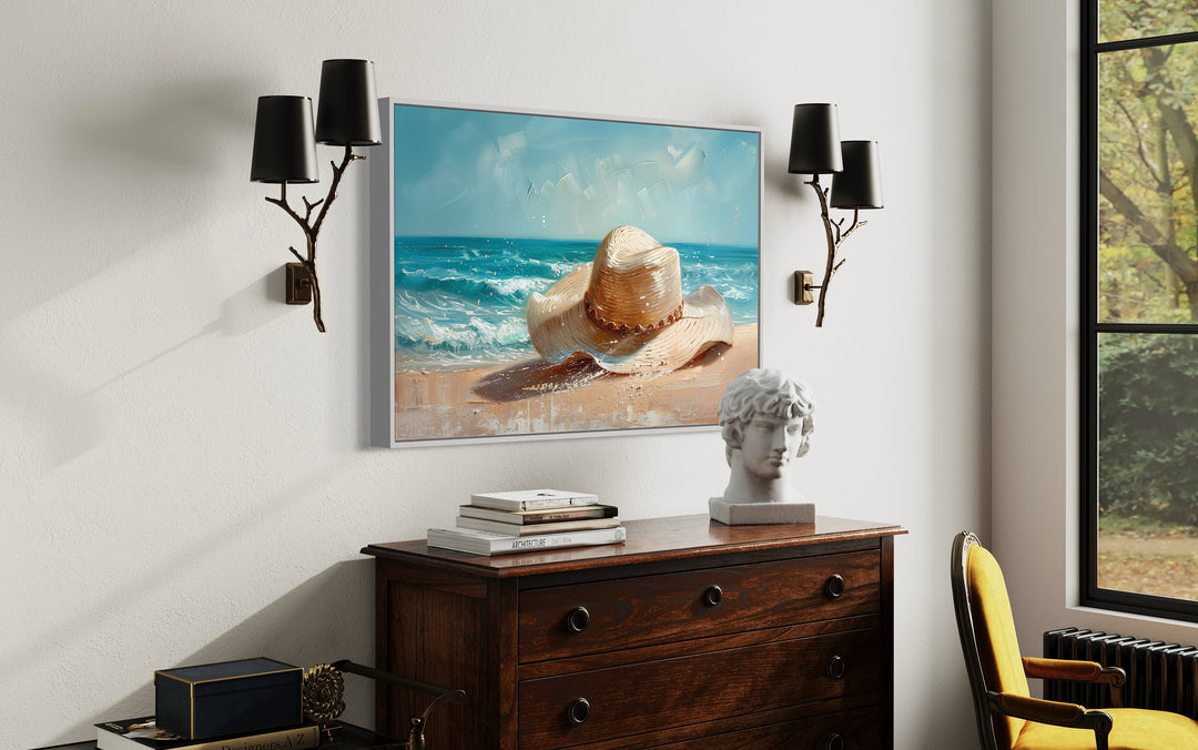 Sun Hat On The Beach Coastal Wall Decor For Beach House side view