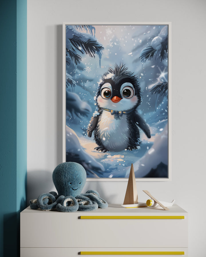 Cute Penguin In Snow Wall Art close up