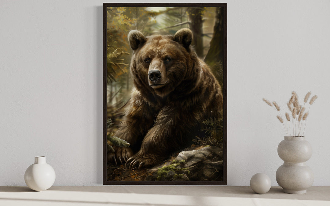 Bear In The Forest Framed Canvas Wall Art close up