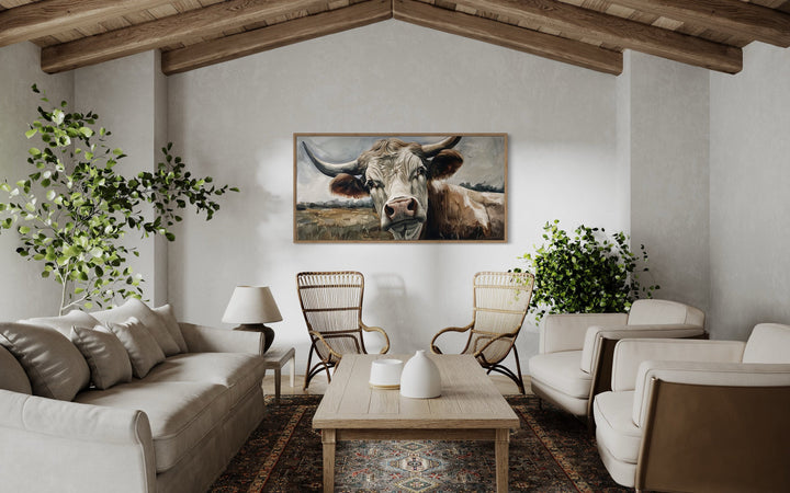 Curious Cow On The Farm Framed Canvas Wall Art in the farmhouse