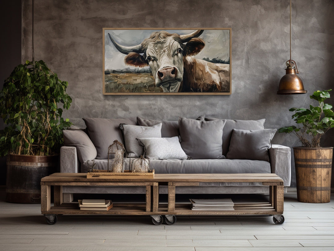 Curious Cow On The Farm Framed Canvas Wall Art