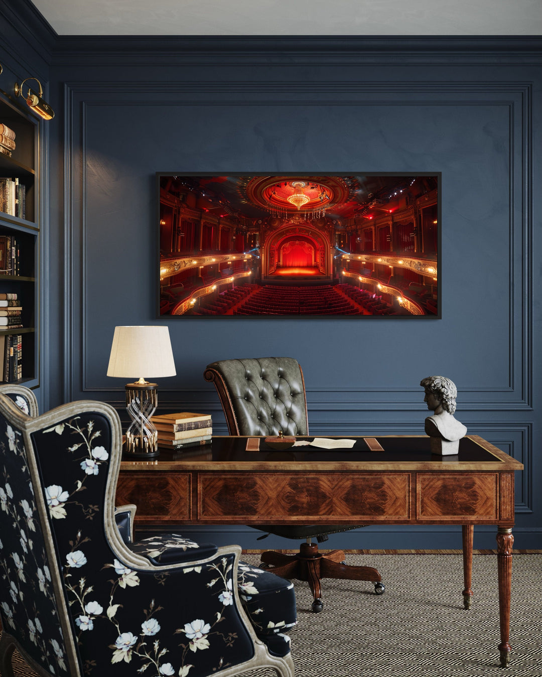 Red Theater Stage And Seats Home Movie Theater Framed Canvas Wall Art in the office