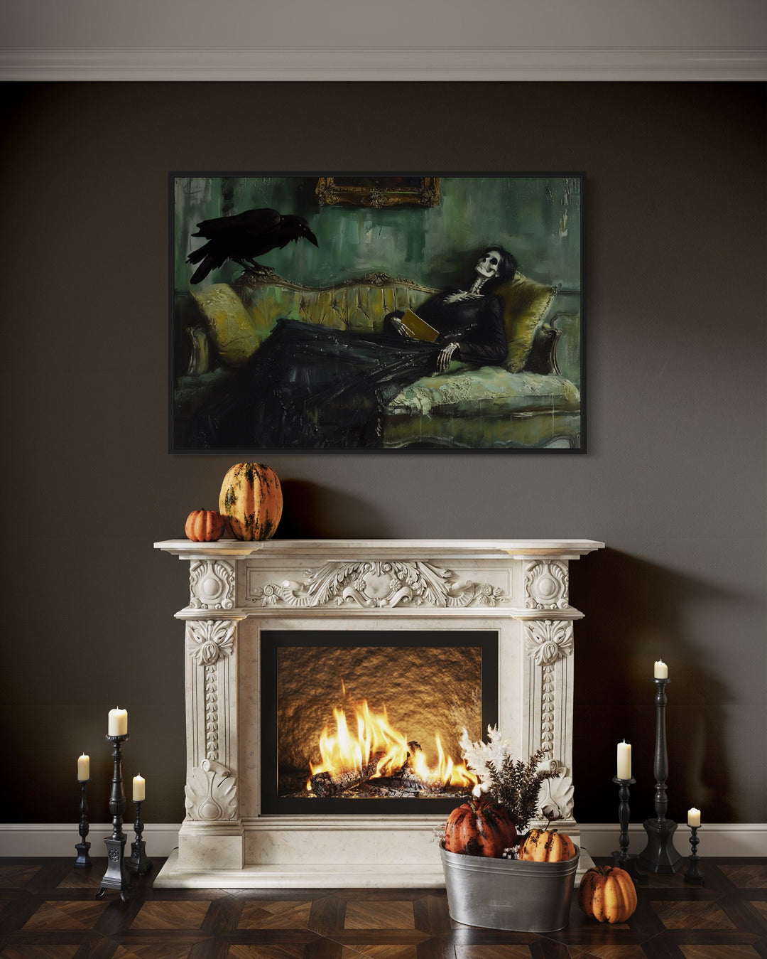 Skeleton Decadent Young Woman After The Dance Gothic Halloween Wall Art