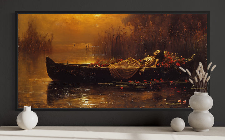 Eternal Slumber - Gothic The Lady Of Shalott Skeleton In Boat Halloween Wall Art close up