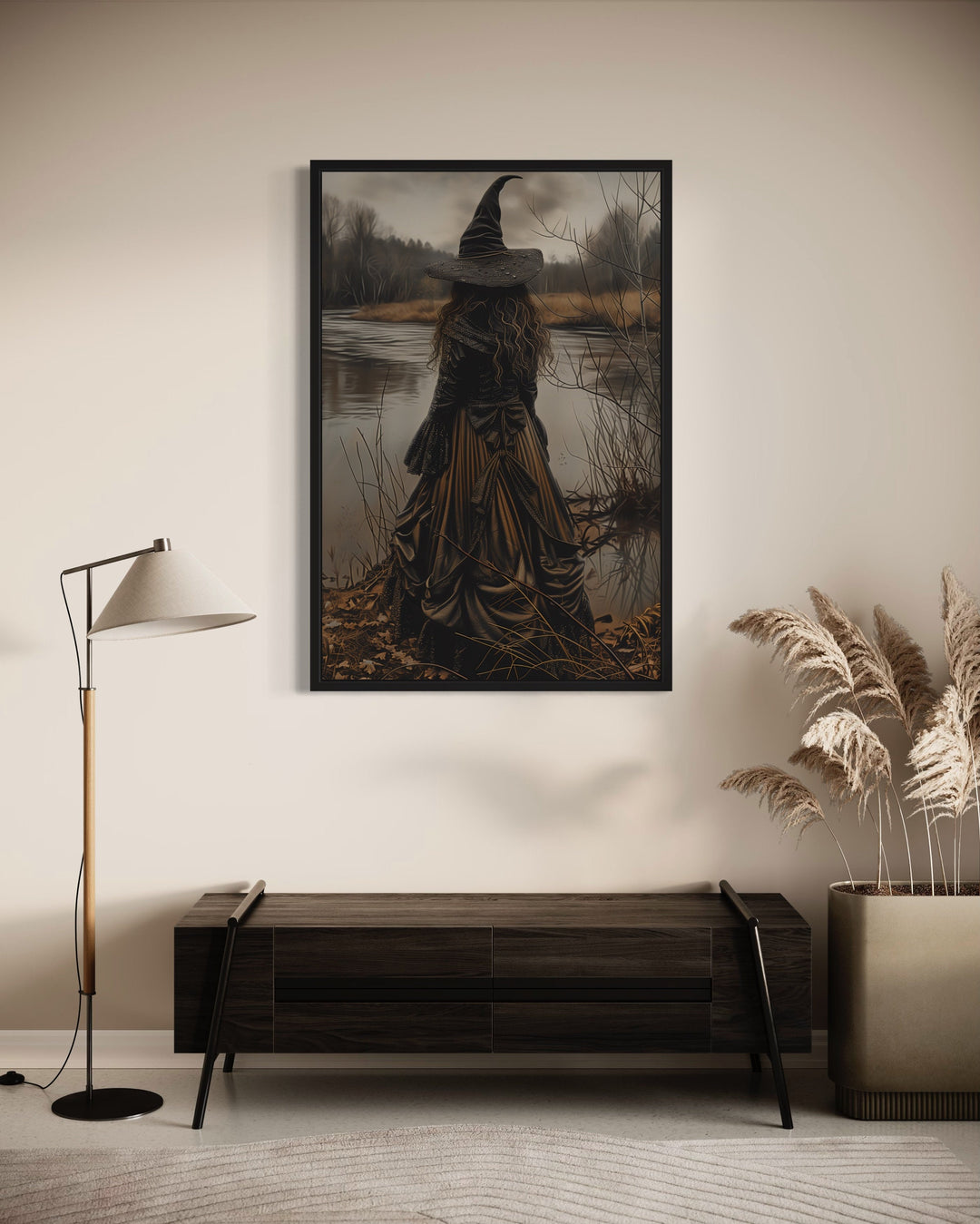 Salem Witch At The Lake Halloween Wall Art on the wall