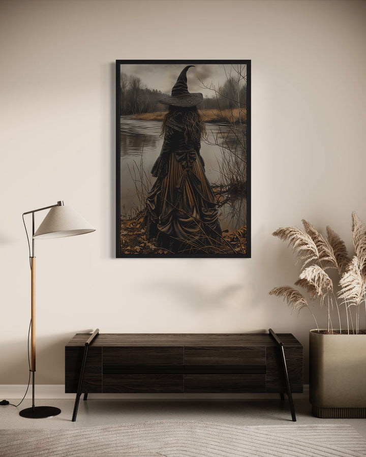 Salem Witch At The Lake Halloween Wall Art on the wall