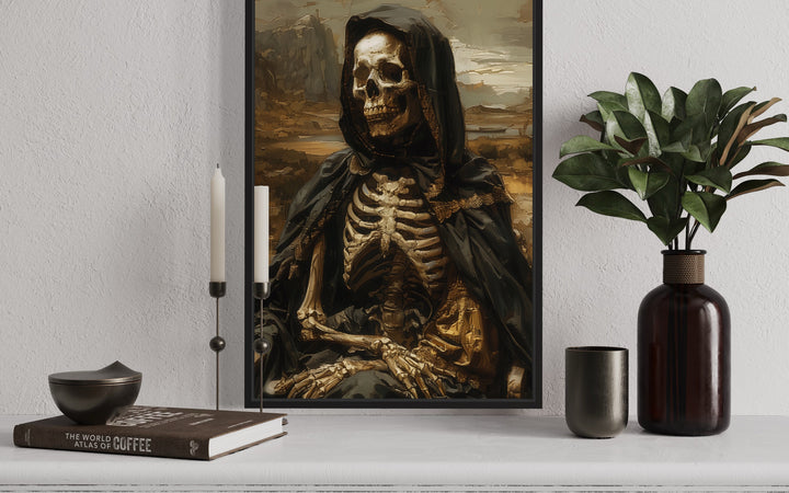 Altered Art Mona Lisa Skeleton Gothic Halloween Wall Art close up