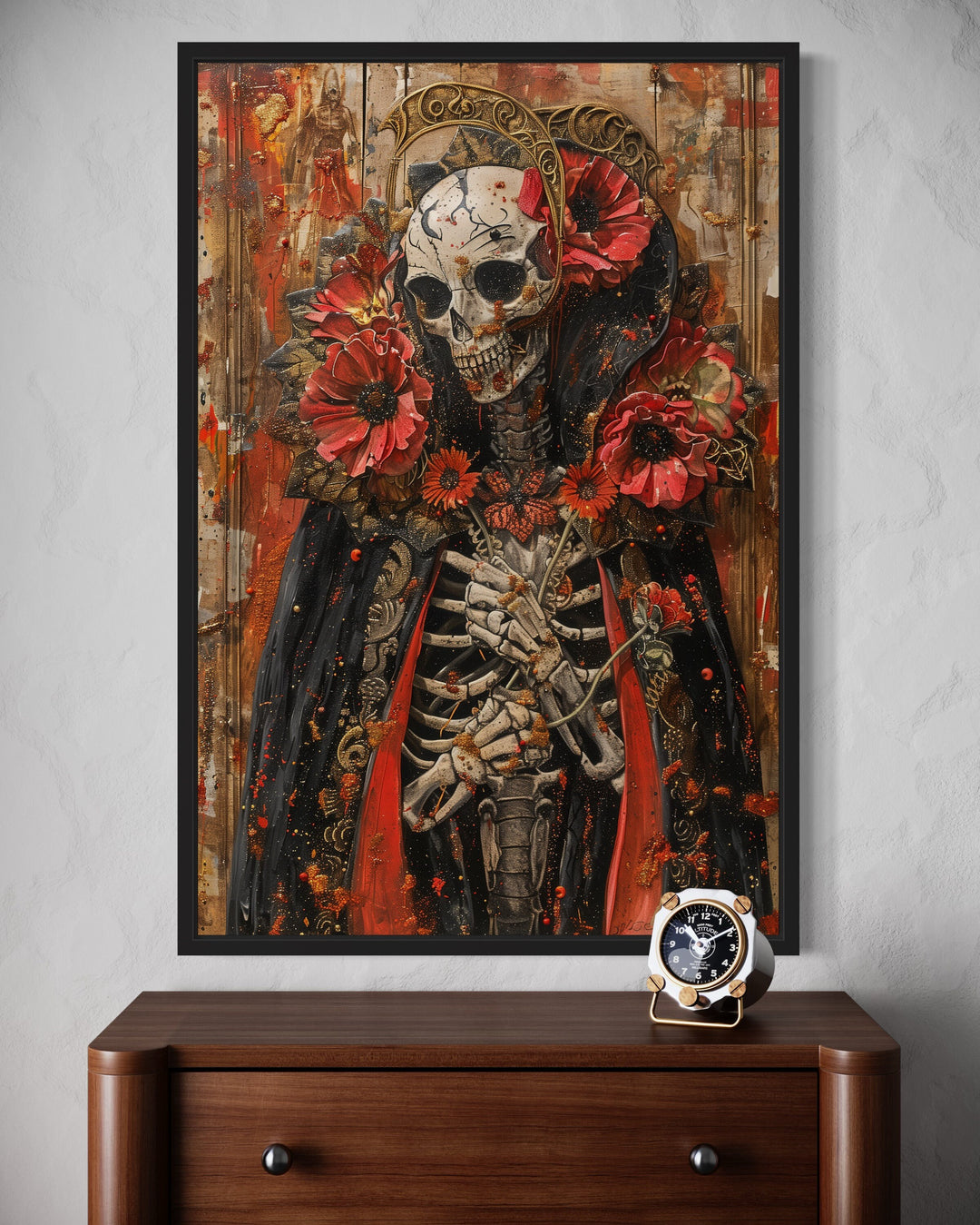 Skeleton Bridegroom With Flowers Gothic Halloween Wall Art close up