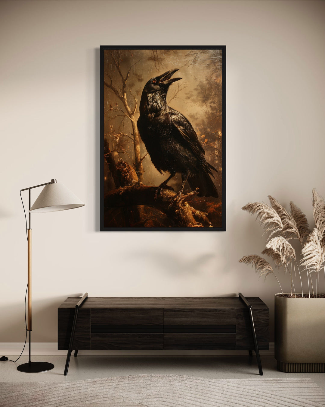 Corbeau sur une branche Art mural gothique vintage d'Halloween 